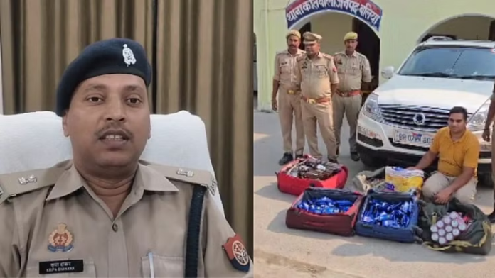 बलिया:- शादी के लिए शराब ले जाते दरोगा जी गिरफ्तार, 121 लीटर अवैध शराब बरामद