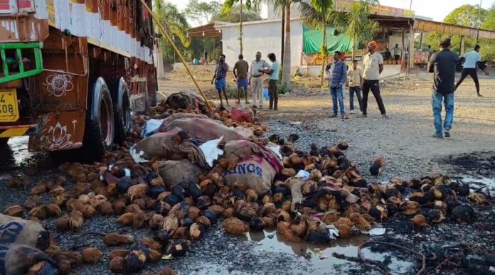 नरसिंहपुर में NH-44 पर चलते ट्रक में लगी आग, बड़ा हादसा टला