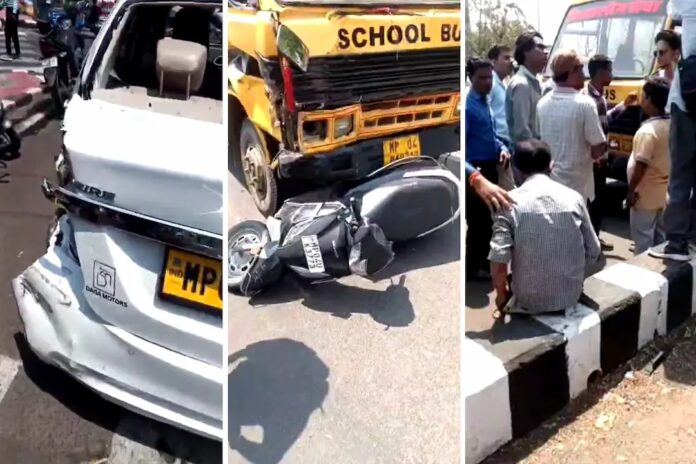 तेज रफ्तार स्कूल बस ने मचाया कहर, कई घायल, एक युवती की मौत की आशंका