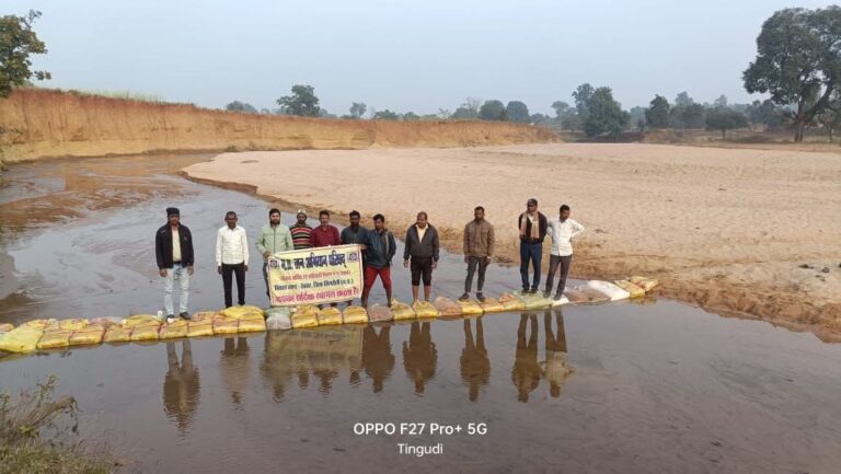 हरिया नदी पर श्रमदान से बोरी बंधान, ग्रामवासियों को मिला सुरक्षित आवागमन का मार्ग